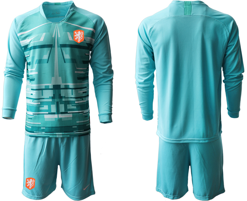 Men 2021 European Cup Netherlands blue Long sleeve goalkeeper Soccer Jersey->netherlands(holland) jersey->Soccer Country Jersey